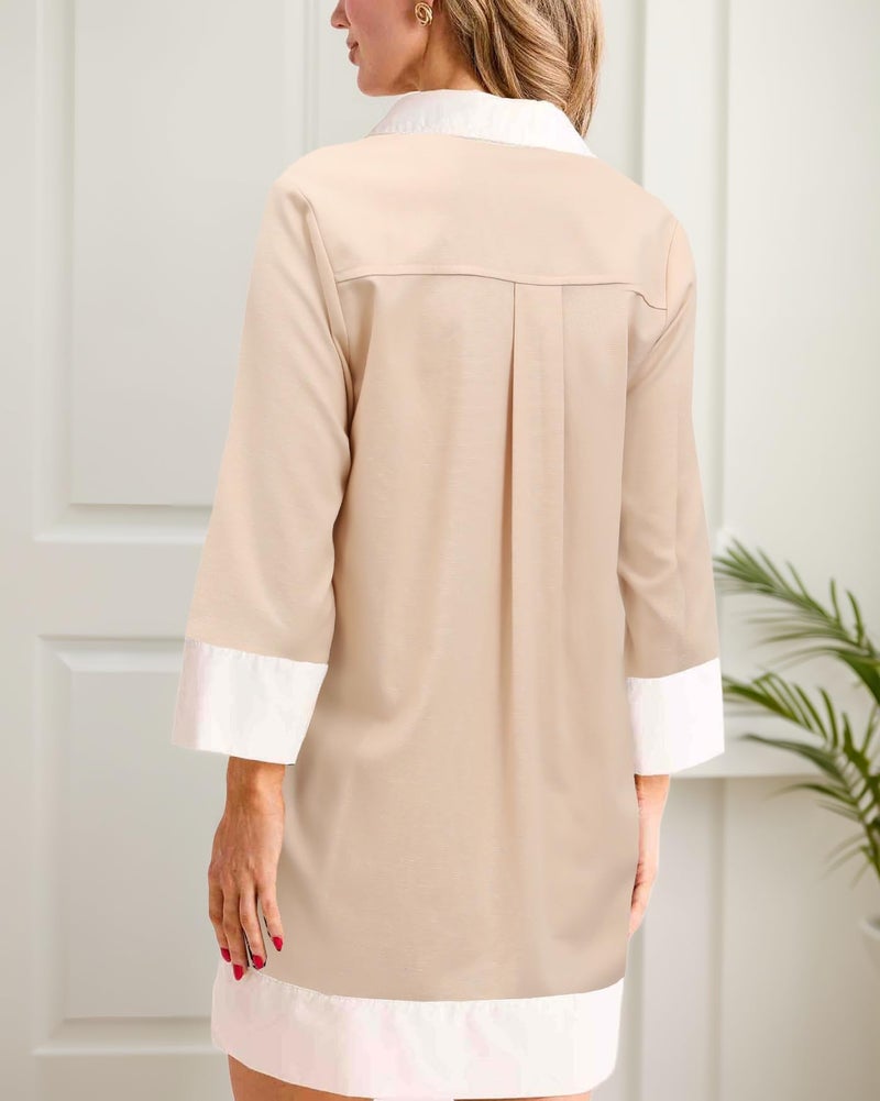 Kedera Womens Cotton Shirt Dress Summer Casual Short Sleeve Button Down Beach Cover Up Tank Shirts Khaki - Image 2