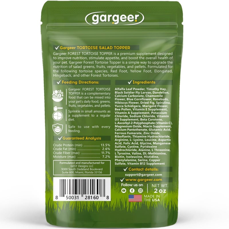 Gargeer 2oz Forest Tortoise Food Supplement, Flower Salad Mix Topper. Supercharge Juveniles & Adults Appetite, Health & Immune System. Complete Diet, Rich with Vitamins, Made in The USA. Enjoy! - Image 2