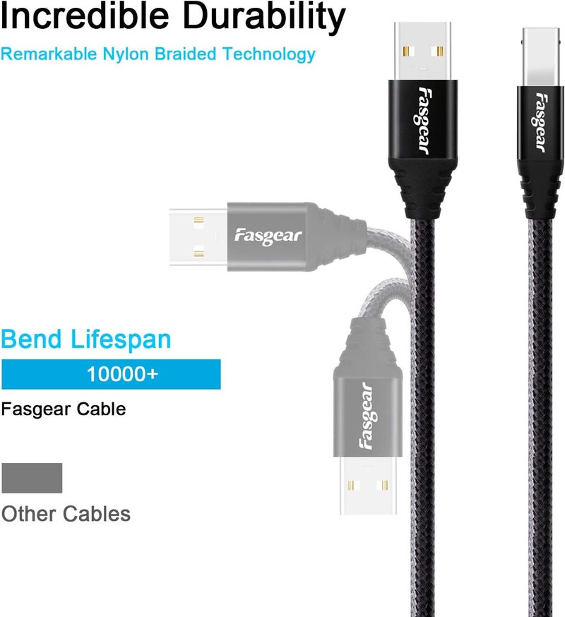 فاسجير كابل طابعة USB من Fasgear USB 2.0، عبوة واحدة بطول 6 أقدام، ذكر من النوع A إلى ذكر من النوع B، كابل ماسح ضوئي عالي السرعة لطابعات Canon وHP وBrother وLexmark وEpson وDell وSamsung وKyocera وغيرها (أسود) - Image 3
