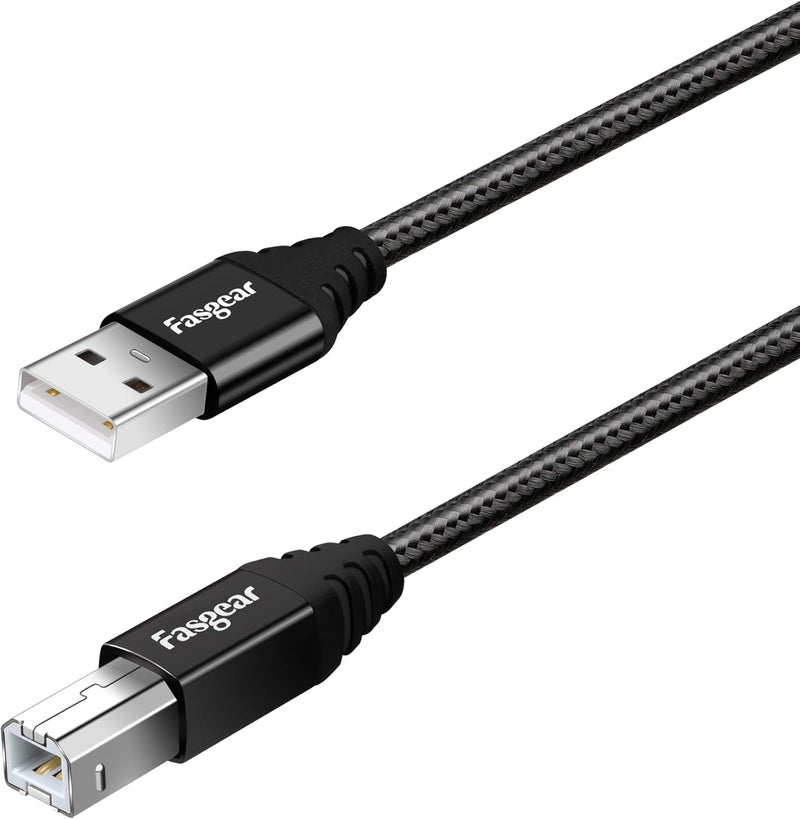 فاسجير كابل طابعة USB من Fasgear USB 2.0، عبوة واحدة بطول 6 أقدام، ذكر من النوع A إلى ذكر من النوع B، كابل ماسح ضوئي عالي السرعة لطابعات Canon وHP وBrother وLexmark وEpson وDell وSamsung وKyocera وغيرها (أسود) - Image 1