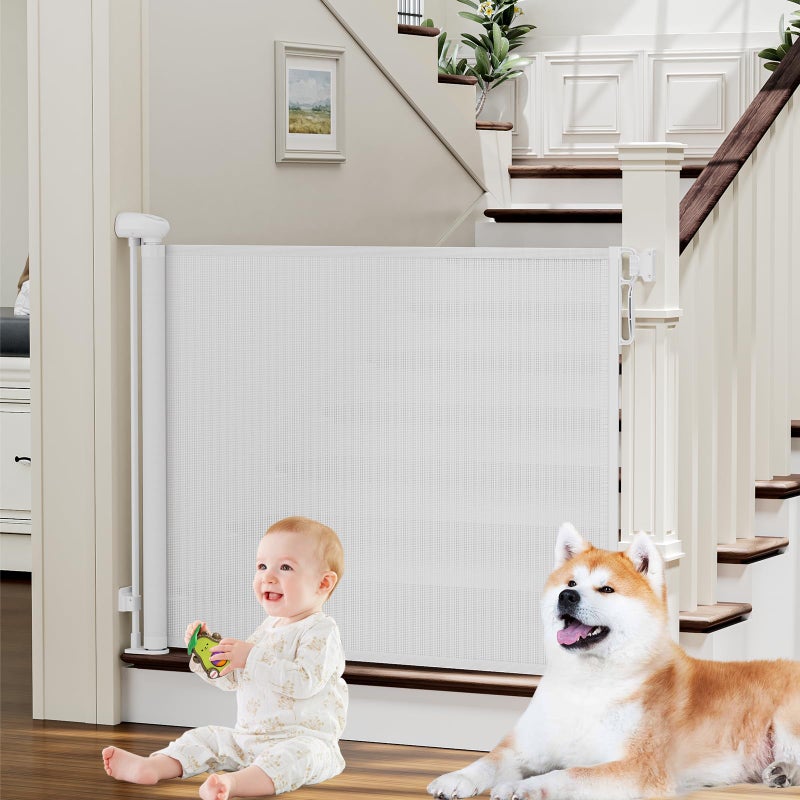 PRObebi Retractable Baby  Dog Gate  Extends to 72 Wide 34 Tall for Stairs Doorways Hallways  Outdoor Use