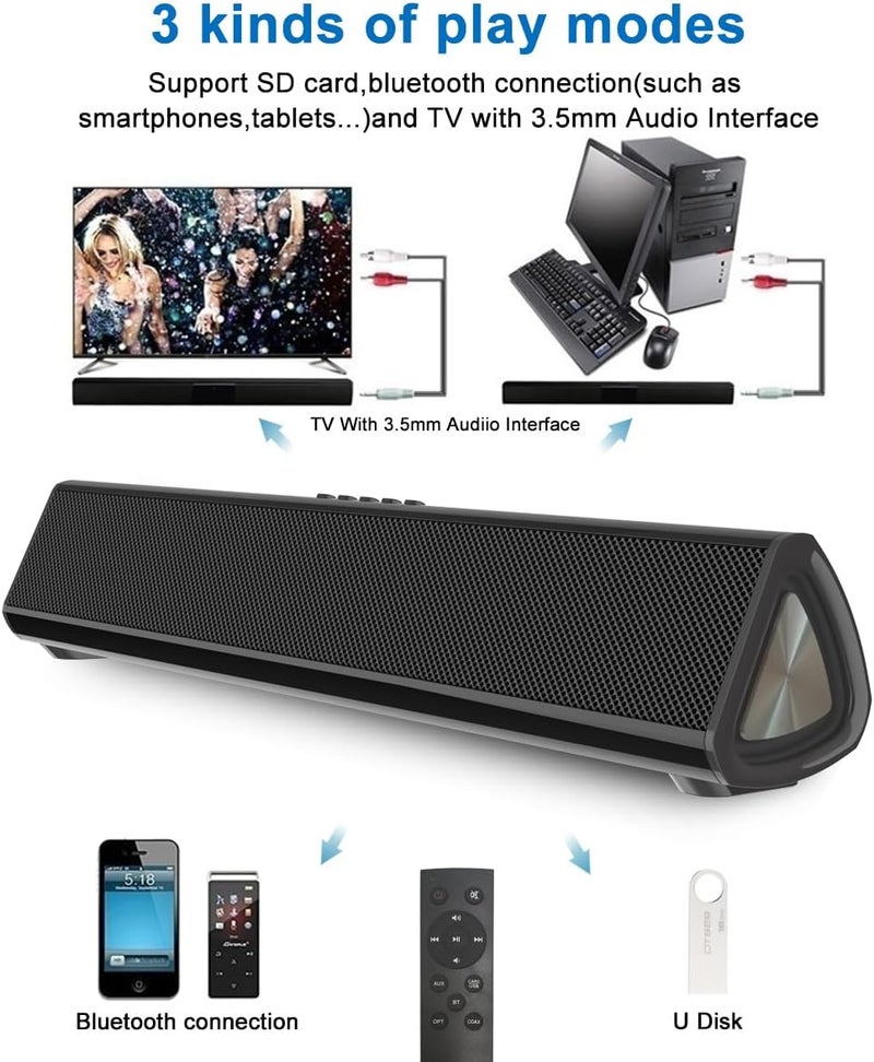 جابي Sound Bar 15.7 Inch Soundbar for Smart TV Speaker with USB/AUX Connectivity, PC Desktop Speaker, Stereo Wireless Computer Bar Speaker, Subwoofer, for TV/Desktop/Laptop (Black) - Image 4