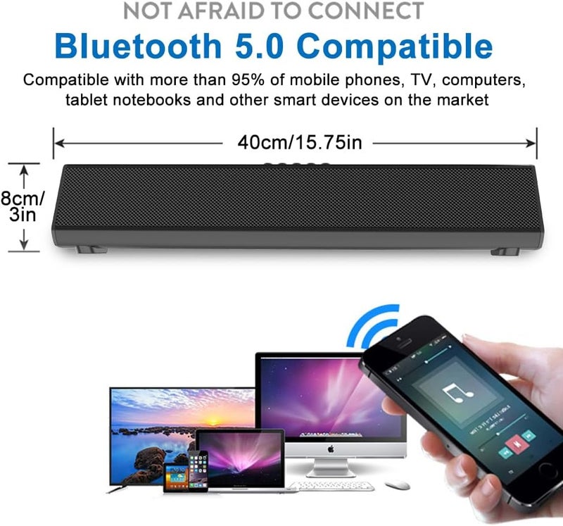 جابي Sound Bar 15.7 Inch Soundbar for Smart TV Speaker with USB/AUX Connectivity, PC Desktop Speaker, Stereo Wireless Computer Bar Speaker, Subwoofer, for TV/Desktop/Laptop (Black) - Image 2
