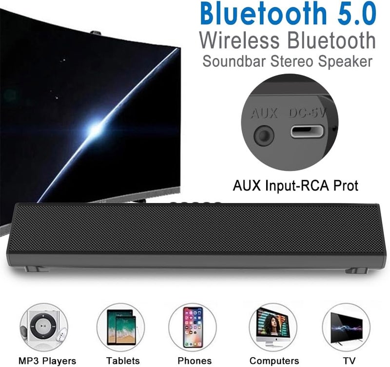 جابي Sound Bar 15.7 Inch Soundbar for Smart TV Speaker with USB/AUX Connectivity, PC Desktop Speaker, Stereo Wireless Computer Bar Speaker, Subwoofer, for TV/Desktop/Laptop (Black) - Image 3