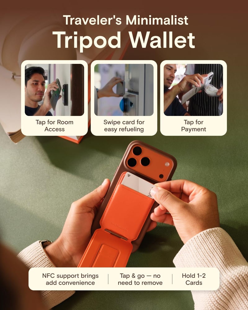 MOFT Phone Tripod Wallet for iPhone, Mulit-Angles, Lightweight & Portable Phone Stand, MOVAS Vegan Leather Magnetic Wallet, Strong Magnets, NFC Card Holder,Travel Essential, Sunrise (with Card Slot) - Image 4