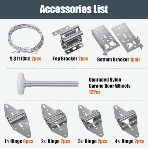 Luxbaro Garage Door Hinges and Rollers for 8' Height Garage Doors, Garage Door Hardware Kit Include Hinges, Rollers, Top Bracket, Wire Rope - Image 2