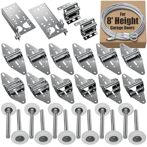 Luxbaro Garage Door Hinges and Rollers for 8' Height Garage Doors, Garage Door Hardware Kit Include Hinges, Rollers, Top Bracket, Wire Rope - Image 1