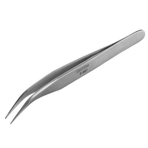 Hozan P-887 Curved Tip Tweezers, Curved Type, Material: Stainless Steel, Total Length: 5.1 inches (130 mm), Weight: 0.9 oz (26 g), Tip Width: 0.02 inches (0.6 mm) - Image 1