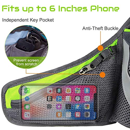 PYFK Running Belt Hydration Waist Pack with Water Bottle Holder for Men Women Waist Pouch Fanny Bag Reflective (Green) - Image 3