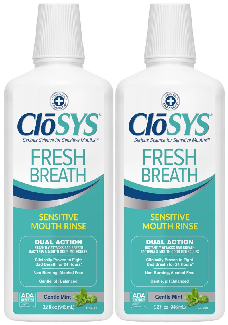 CloSYS غسول فم CloSYS الحساس 32 أونصة 2 عدد بنكهة النعناع اللطيف خالي من الكحول خالي من الأصباغ متوازن الحموضة يساعد في تهدئة حساسية الفم ويكافح رائحة الفم الكريهة - Image 1