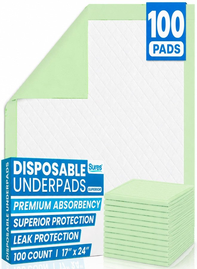 Sures Disposable Bed Pee Pads for Adults - (17" x 24", 100 Count) - Incontinence Underpads with Superior Absorbency - Pad for Elderly - Furniture & Surface Protection - Image 1