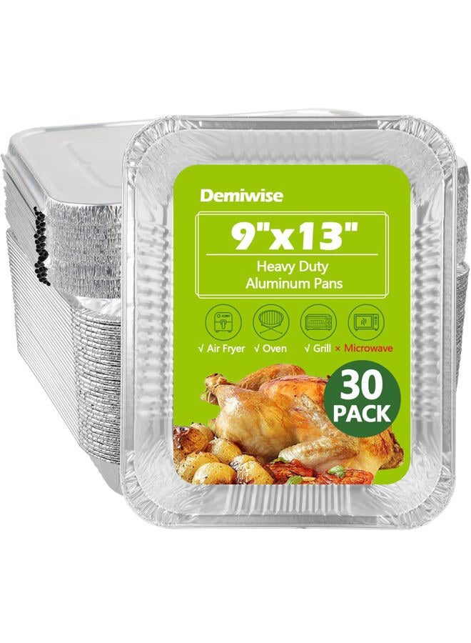 Demiwise Thickened 30 Pack Aluminum Pans with Lids, 9x13 Aluminum Foil Pans Disposable, Heavy Duty Half Size Steam Table Foil Baking Tray for Cooking, Baking, Roasting & Chafing, Carton Packaging - Image 1