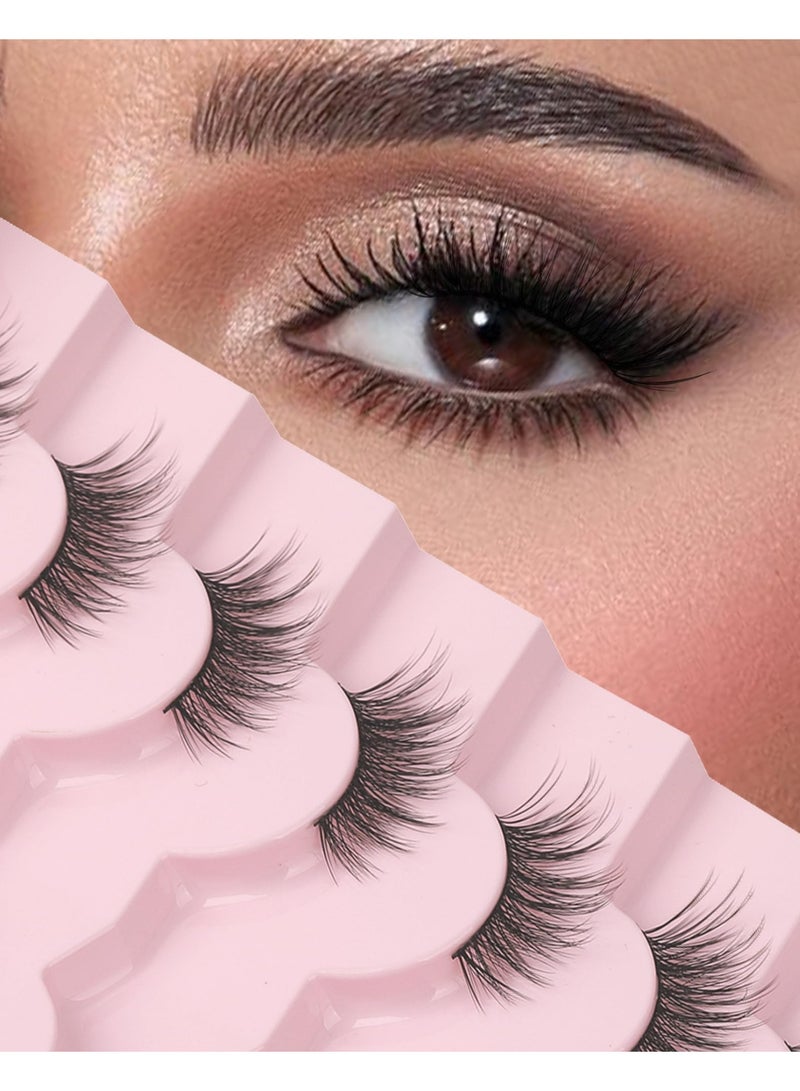 بابونا مجموعة 7 أزواج من رموش طرف نصف عين كاذبة مع رموش عين قطة مموجة وممتلئة وخفيفة، شريط شفاف، مظهر طبيعي، رموش ناعمة يدوية (أسود) - Image 1