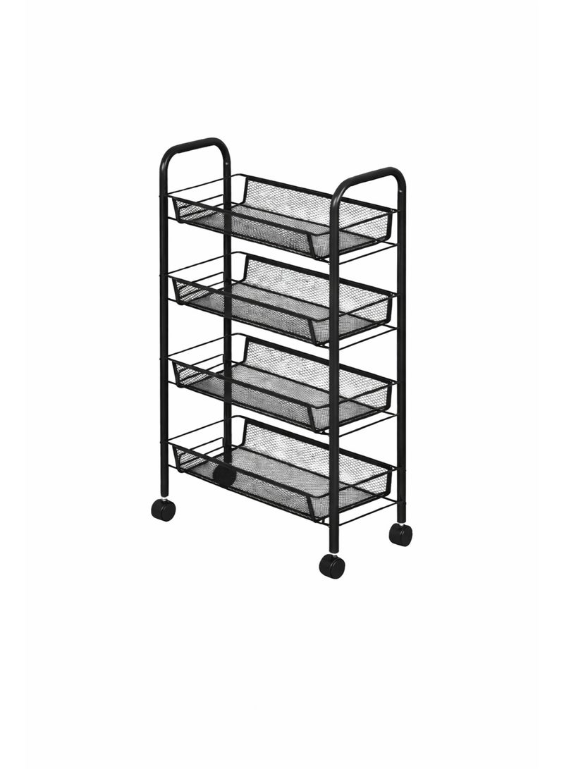 Raqi 4-Tier Metal Rolling Storage Rack with Wheels – Multi-Purpose Storage Shelves for Kitchen, Bathroom & Laundry Room – Space Saving Organizer – Black - Image 2