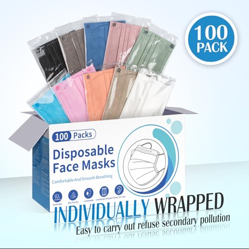 FENFEN Disposable Face Masks for Adults - 100 Pack Individually Wrapped, 4 Ply Protection, Fashion 10 Colors Facemask, Breathable and Comfortable Safety Lightweight Masks Disposable for Women & Men - Image 4