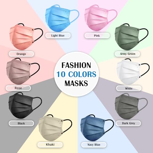 FENFEN Disposable Face Masks for Adults - 100 Pack Individually Wrapped, 4 Ply Protection, Fashion 10 Colors Facemask, Breathable and Comfortable Safety Lightweight Masks Disposable for Women & Men - Image 5