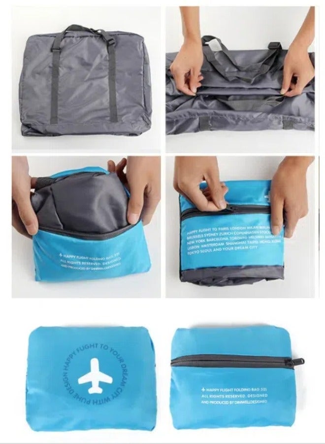 Waterproof Nylon Folding Travel Duffle Bag, Large Capacity Airplane Luggage (45*30*15cm,*Grey-Blue)  - Image 3