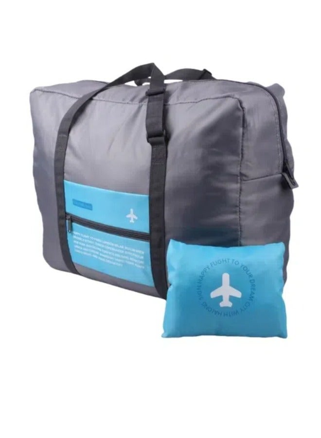 Waterproof Nylon Folding Travel Duffle Bag, Large Capacity Airplane Luggage (45*30*15cm,*Grey-Blue)  - Image 1