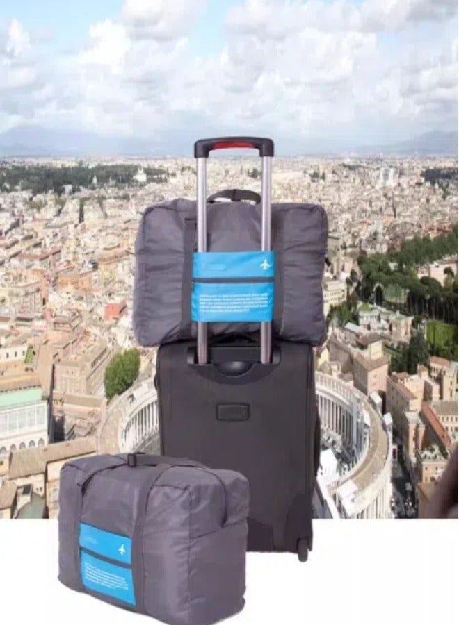 Waterproof Nylon Folding Travel Duffle Bag, Large Capacity Airplane Luggage (45*30*15cm,*Grey-Blue)  - Image 2