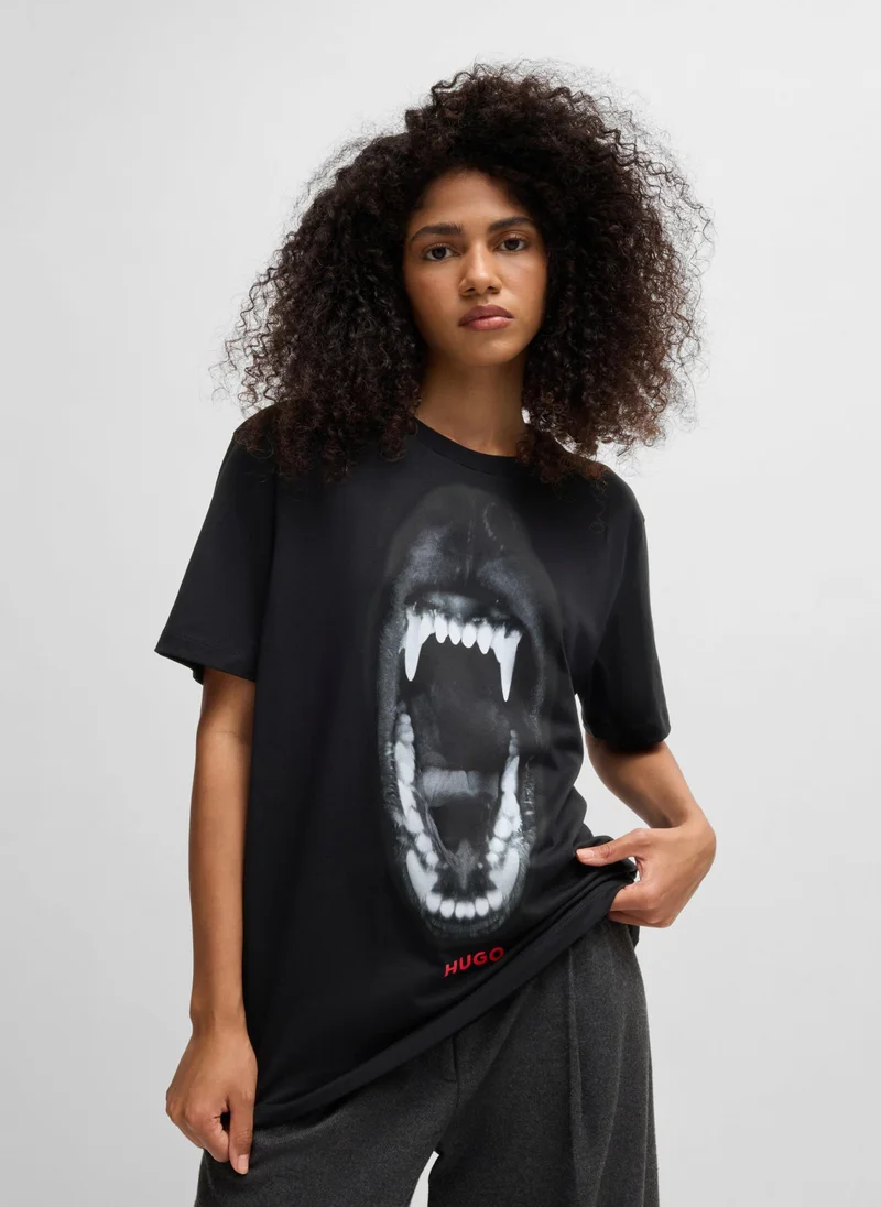 هوجو Cotton-jersey regular-fit T-shirt with animal graphic