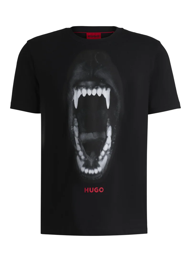 هوجو Cotton-jersey regular-fit T-shirt with animal graphic