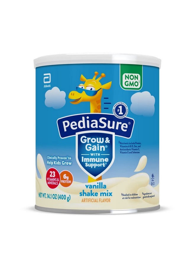 بدياشور مسحوق مزيج مشروب PediaSure Grow & Gain with Immune Support Shake، مشروب للأطفال، 23 فيتامين ومعادن، 6 جرام بروتين، يساعد الأطفال على اللحاق بالنمو، غير معدّل وراثيًا، خالٍ من الجلوتين، فانيليا، علبة 14.1 أونصة، 8 حصص  - Image 1