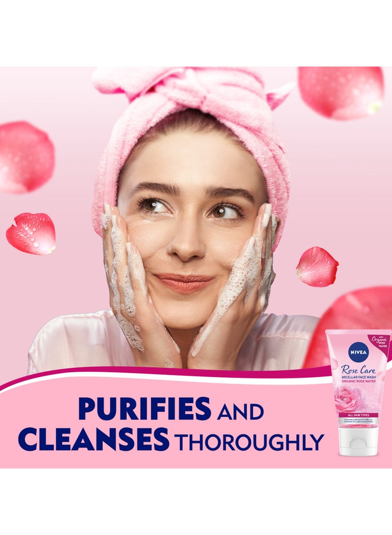 Nivea Rose Care Micellar Cleansing Face Wash Organic Rose For All Skin Types 150ml - Image 3