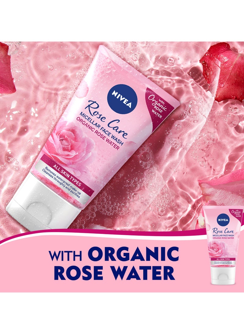 Nivea Rose Care Micellar Cleansing Face Wash Organic Rose For All Skin Types 150ml - Image 2