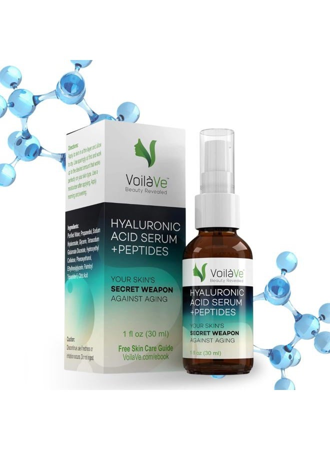 voilave Hyaluronic Acid Serum for Face - 100% Pure, Hydrating & Anti-Aging Formula with Collagen Peptides - Plumps, Moisturizes, Reduces Wrinkles & Dark Spots - Non-Greasy, Paraben-Free, 1 fl. oz - Image 1