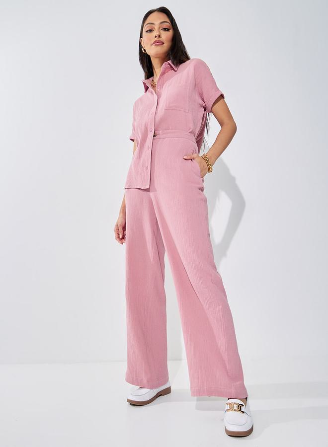 Styli High Rise Wide Leg Textured Trouser - Image 1