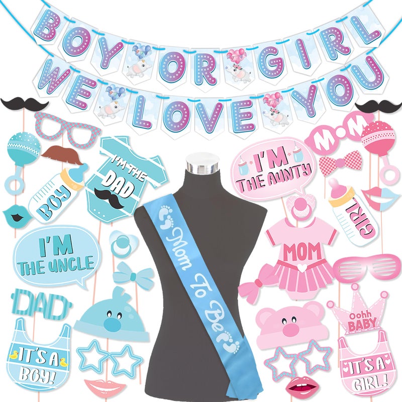 Wobbox Baby Shower Decoration Items| Baby Shower Ceremony Photo Booth Props for Photoshoot, Baby Shower Banner& Mom to Be Sash, Godh Bharai Ceremony Decoration Kit-(FP4746) - Image 1
