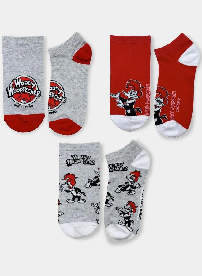 Take Two 3 Pack Printed Ankle Length Socks By Woody Woodpecker