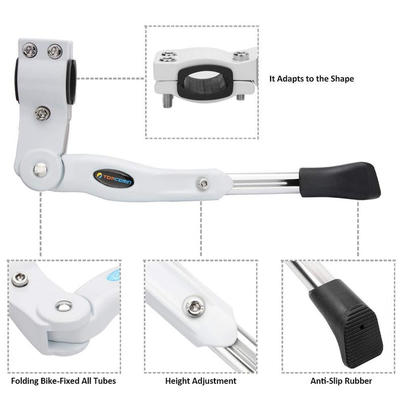 TOPCABIN Bicycle Adjustable Aluminium Alloy Bike Bicycle Kickstand Side Kickstand Fit for 22" 24" 26"- White - Image 2