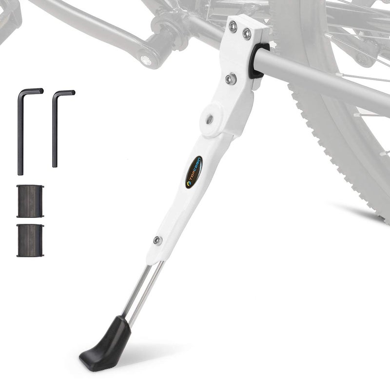 TOPCABIN Bicycle Adjustable Aluminium Alloy Bike Bicycle Kickstand Side Kickstand Fit for 22" 24" 26"- White - Image 1