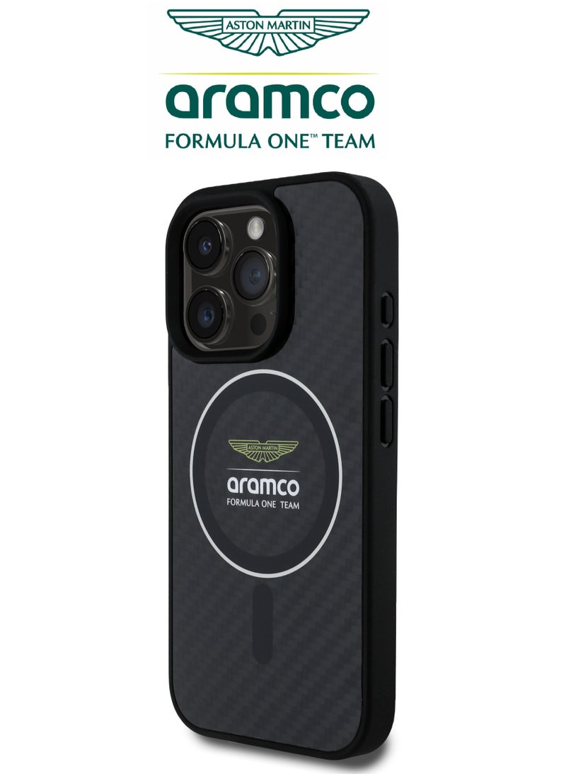 CG MOBILE iPhone 16 Pro case with strong back protection for the mobile phone. iPhone 16 Pro mobile phone case made of strong and luxurious carbon fiber. iPhone 16 Pro cover with a luxurious French design. Original cover iphone 16 pro certified by the global brand Aston Martin (Aramco). Mobile iphone cover supports wireless charging MagSafe. Black.  - Image 2