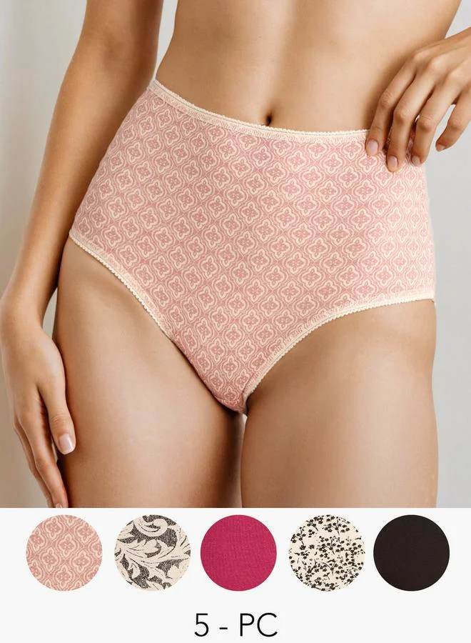 سبلاش فيڤ طقم  قطع - سراويل داخلية عالية الخصر مزينة بالدانتيل