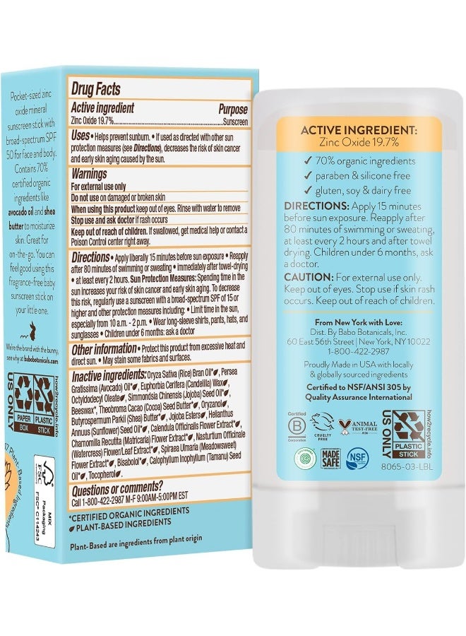 Babo Botanicals Babo Botanicals Sensitive Baby Mineral Sunscreen Stick SPF 50  - Image 3