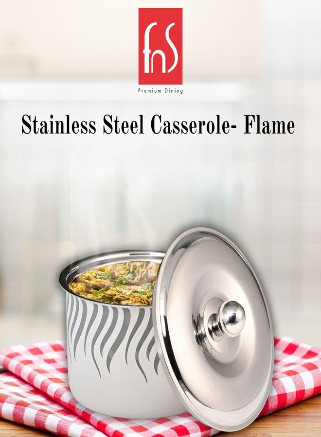 FnS Flame Stainless Steel Casserole | Premium Double Wall Insulated Hot Pot with Self-Locking Press Lid | Elegant Designer Serving Bowl for Kitchen & Dining (1600 ml) - Image 3