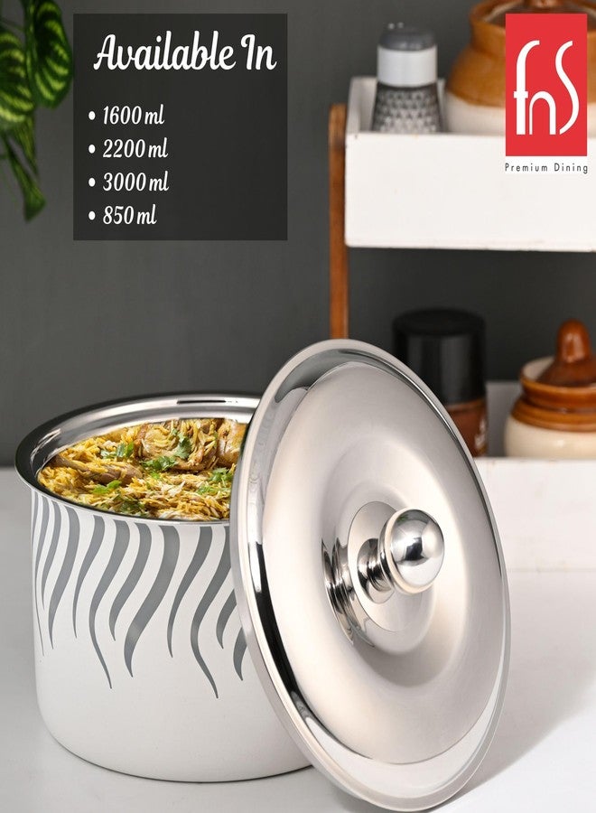 FnS Flame Stainless Steel Casserole | Premium Double Wall Insulated Hot Pot with Self-Locking Press Lid | Elegant Designer Serving Bowl for Kitchen & Dining (1600 ml) - Image 4