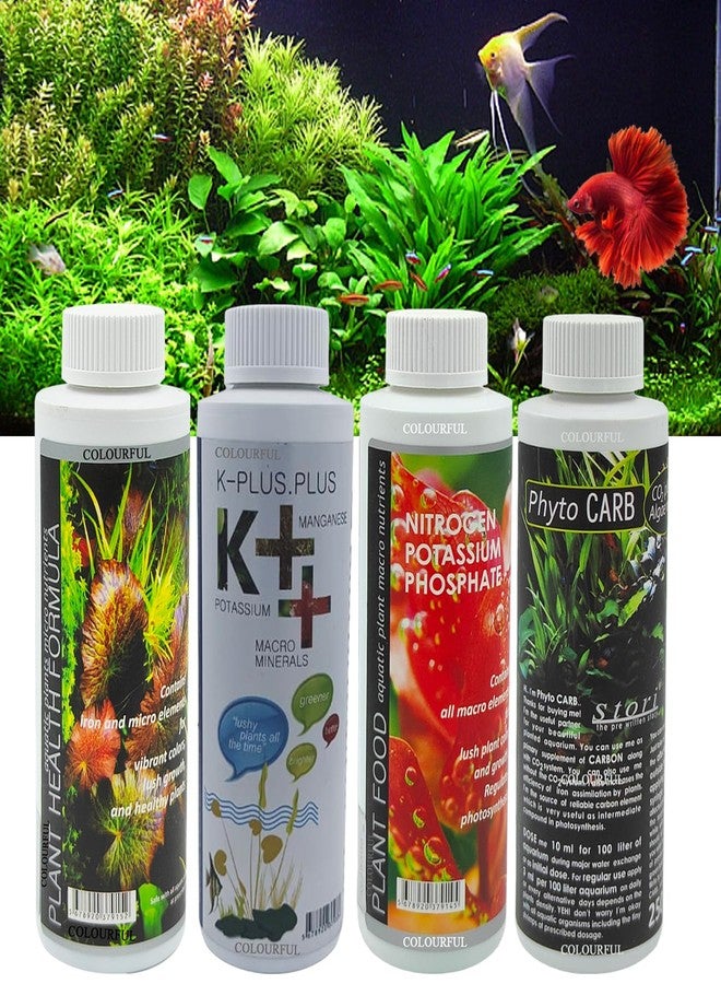 COLOURFUL - Aquatic Remedies 4-in-1 Plant Care Combo: Plant Health 220ml + Plant Food 220ml + K++ 220ml + Phyto Carb 220ml - Ultimate Aquarium Plant Nutrition Solution - Image 1