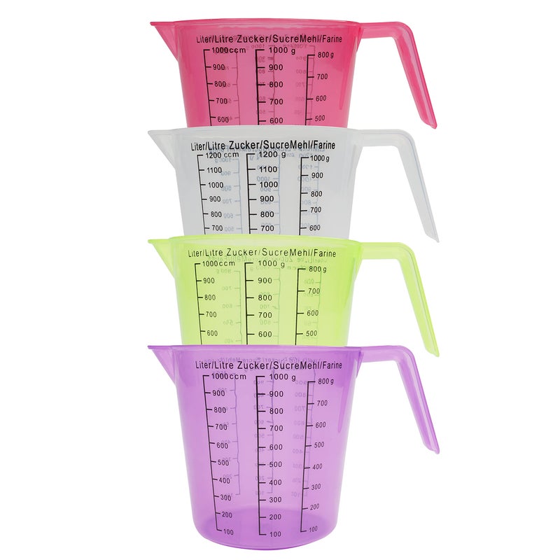 Kurtzy Small Plastic Measuring Jugs 4 Pack  1 Litre Plastic Jugs with EasytoRead Measurements  Small MeasuringMixing Jug Set  Kitchen Measuring Cups