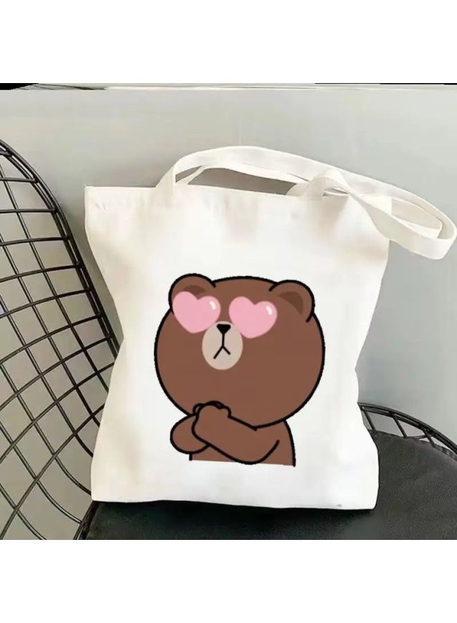 Lovable Bear Student Canvas Bag Ins Small Crowd Large Capacity High-value Out-of-home Shoulder Tutsbag Couples-Specifications:Standard-Color:16 Ordinary Model-*no Zipper*durable*/ - Image 1