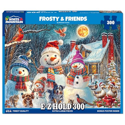 WHITE MOUNTAIN بازل وايت ماونتن 300 قطعة لعيد الميلاد الشتوي مع قطع كبيرة هدية للجميع للاستمتاع 18x24 أصدقاء متجمدين - Image 5