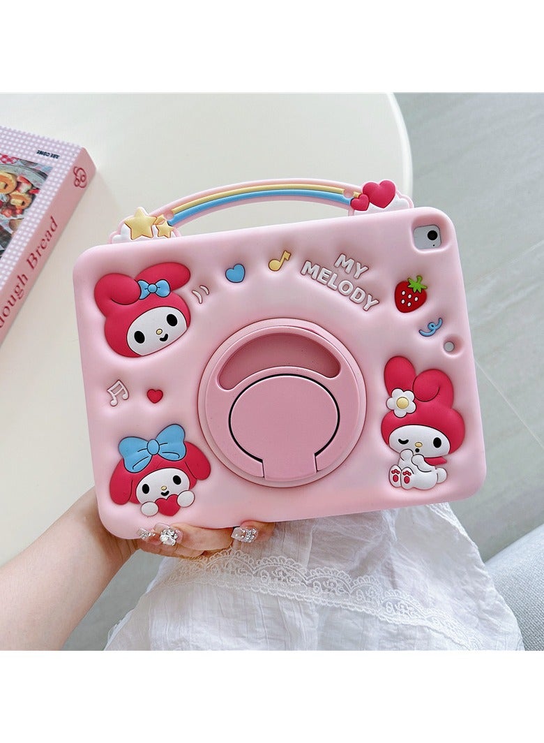 عام غطاء ميلودي الكارتوني السيليكوني للآيباد 7/8/9 (10.2 بوصة) - حامل دوار 360° مع حبل عنق، حماية كاملة من الصدمات - Image 2