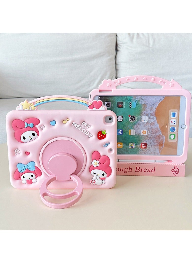 عام غطاء ميلودي الكارتوني السيليكوني للآيباد 7/8/9 (10.2 بوصة) - حامل دوار 360° مع حبل عنق، حماية كاملة من الصدمات - Image 4