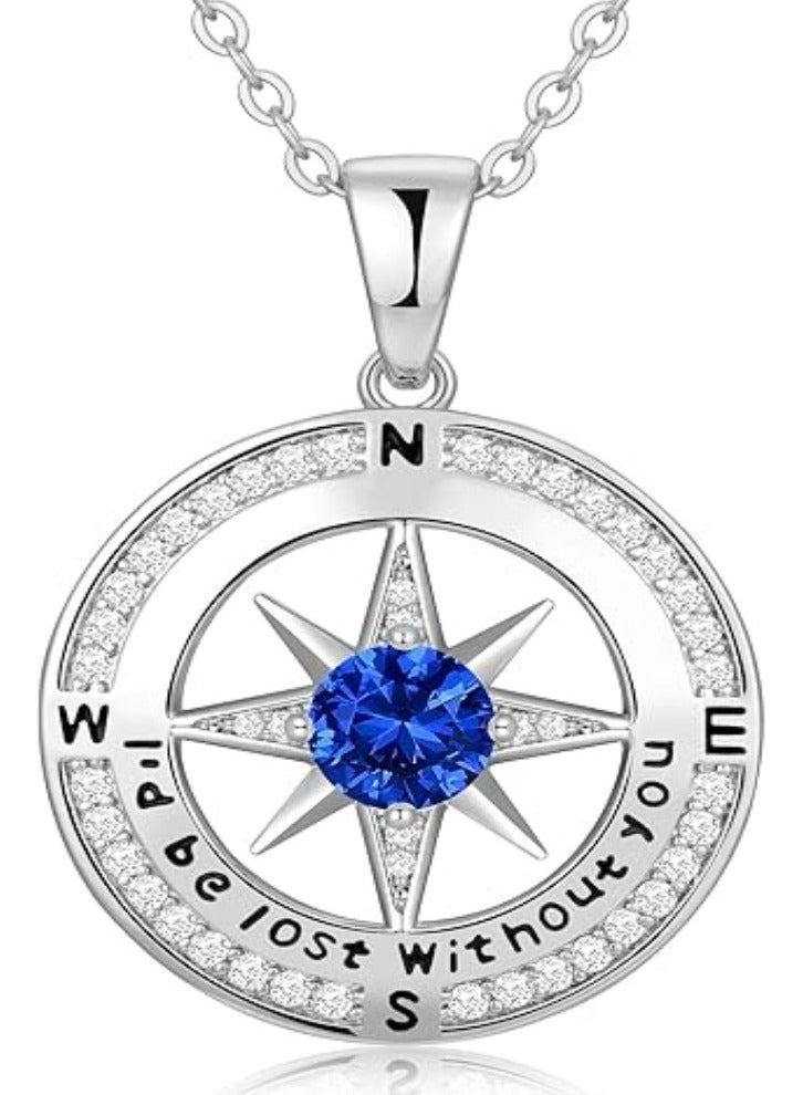 Zifeel Compass Necklace Gifts for Women wife - S925 Sterling Silver Birthstone Necklaces for Women - Anniversary Birthday Gifts for Her Wife Girlfriend - Valentines Day Mom Mothers Day  Gifts Jewelry for Women - Image 1