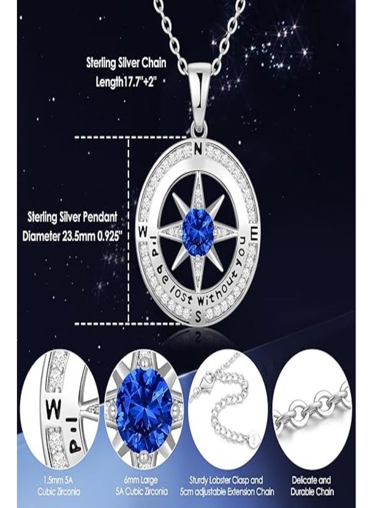 Zifeel Compass Necklace Gifts for Women wife - S925 Sterling Silver Birthstone Necklaces for Women - Anniversary Birthday Gifts for Her Wife Girlfriend - Valentines Day Mom Mothers Day  Gifts Jewelry for Women - Image 4