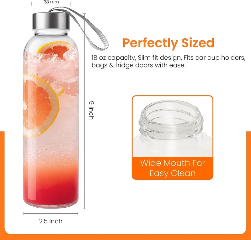 Epica 18-Oz. Glass Beverage Bottles, Set of 6 (Beverage Glasses + Carrying Loop Caps) - Image 2