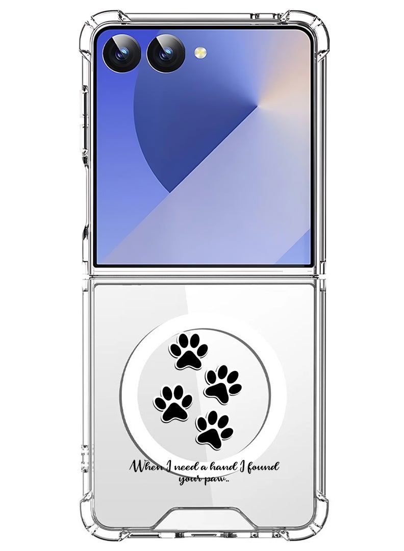Theodor Magnetic Case for Samsung Galaxy Z Flip 7 Compatible with MagSafe Wireless Charging, Shockproof Phone Bumper Cover paw print - Image 1
