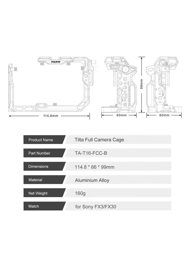 Tilta Full Camera Cage for FX3/FX30 V2 | Top Plate NATO Rail, Cold Shoe, 1/4""-20 and 3/8""-16 | Thumb Screw Design | Black - Image 3